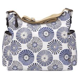 Oioi Be Spicy Diaper Bag Messenger Navy Medallion on Ivory Design